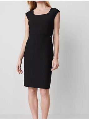 Ann Taylor Black Cap-Sleeve Sheath Dress